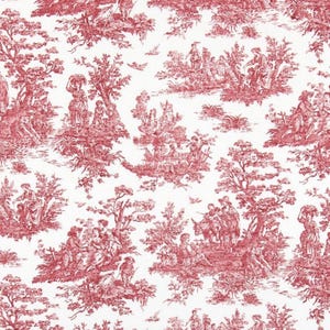 Rod Pocket Curtain Panels Pair in Jamestown Pompeian Red Colonial Country Toile