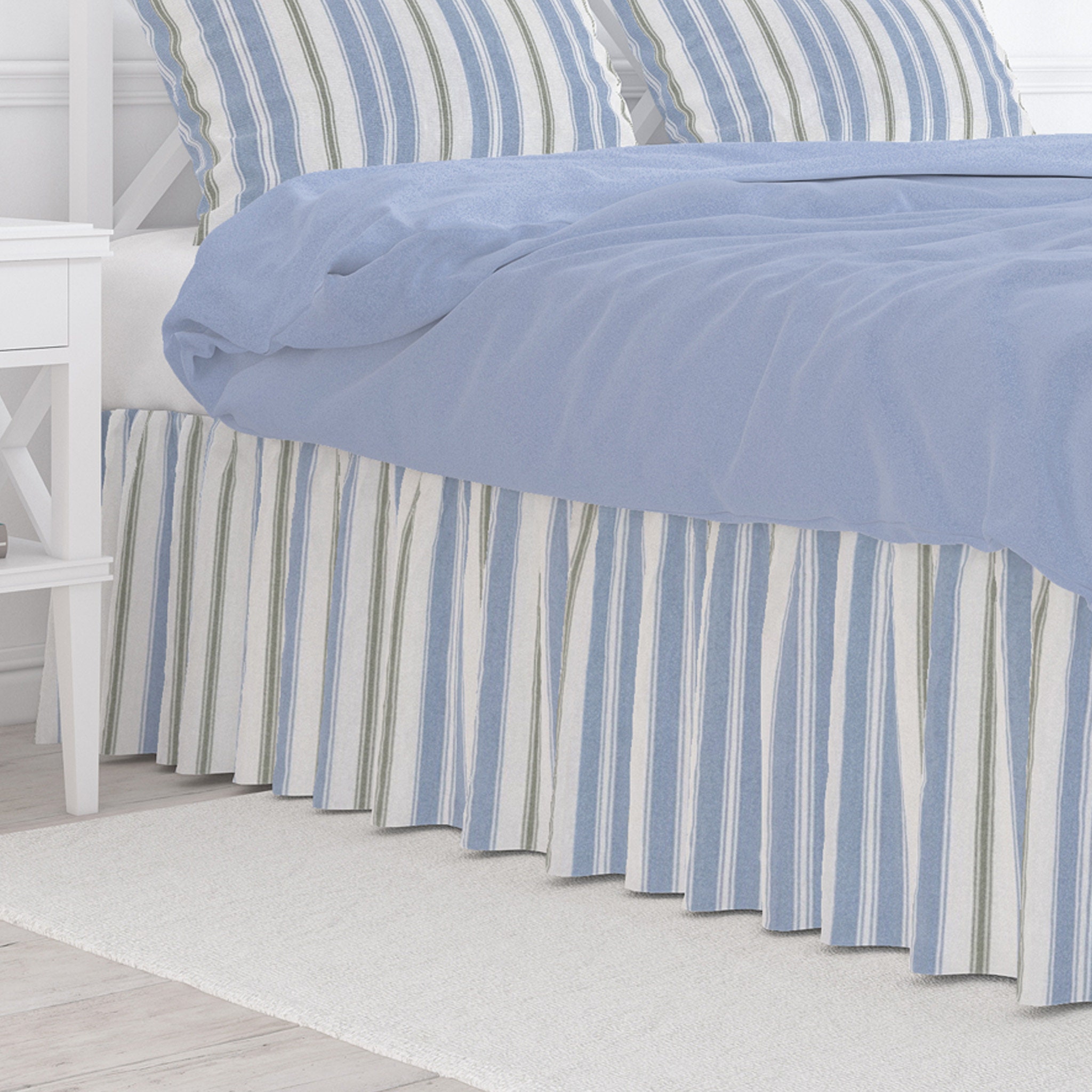 Gathered Bed Skirt in Newbury Antique Blue Stripe Blue Green White Etsy Canada