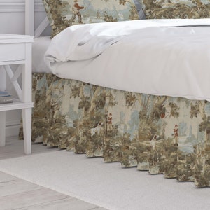 Gathered Bed Skirt in Avondale Vintage Sportsman Toile- Hunting, Fishing