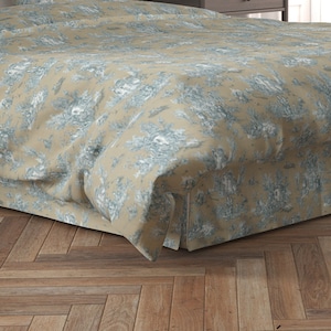 Tailored Bed Skirt in Pastorale #88 Blue on Beige French Country Toile