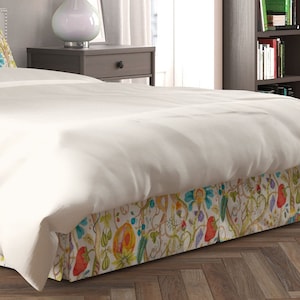 Tailored Bed Skirt in Tudor Summer Jacobean Floral, Tree of Life, Large Scale Multi-Color