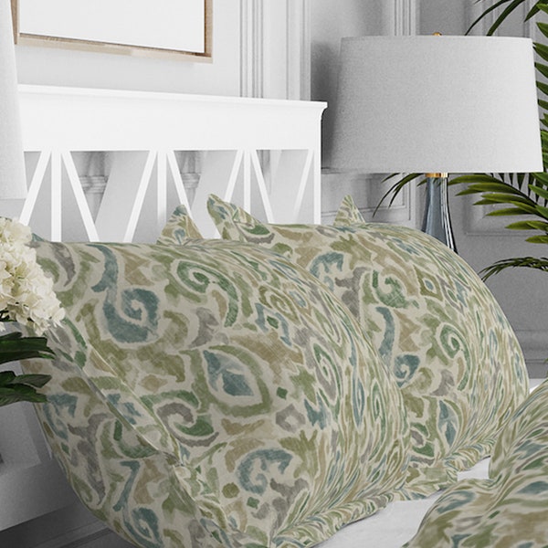 Pillow Sham in Jester Bay Green Paisley Watercolor