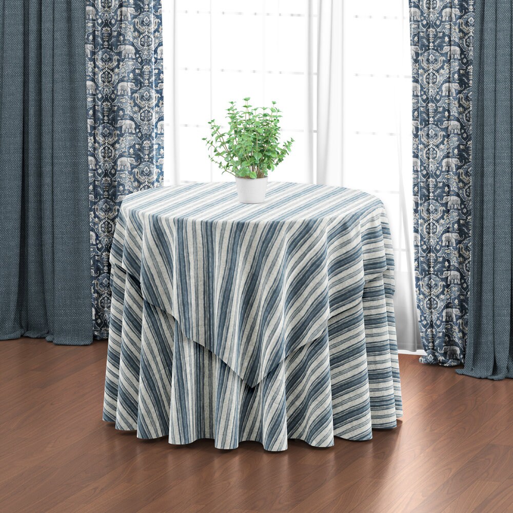 Round Tablecloth in Brunswick Denim Blue Stripe - Etsy Österreich | Tischdecken
