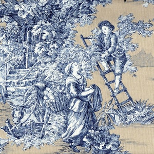 Empress Swag Valance in Pastorale #88 Blue on Beige French Country Toile