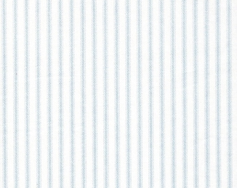 Gathered Crib Skirt in Classic Weathered Pale Blue Ticking Stripe