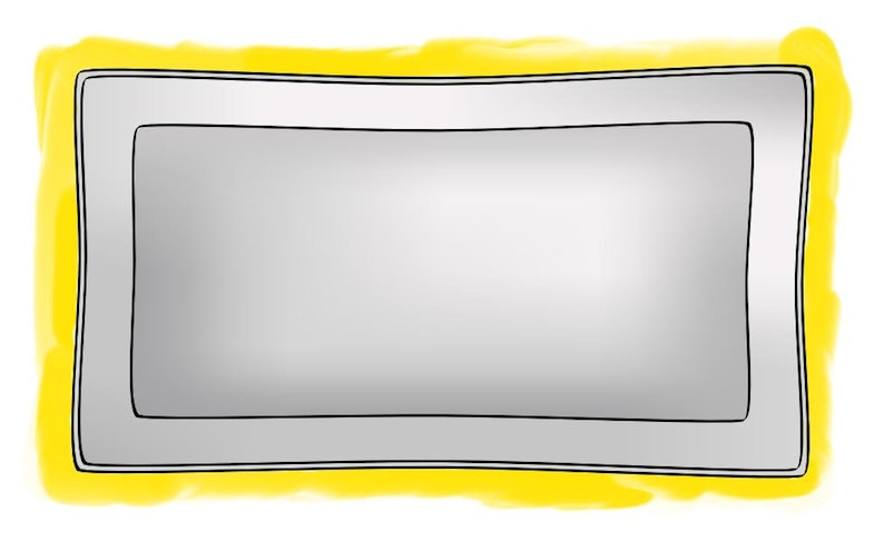 May include: A yellow frame with a white inner frame. The frame is empty.