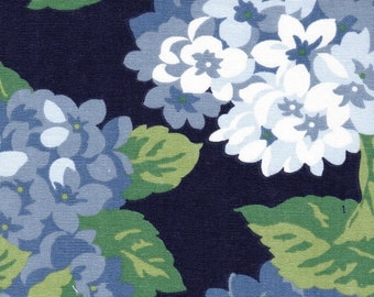 Round Tablecloth in Summerwind Navy Blue Hydrangea Floral, Large Scale