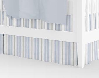 Tailored Crib Skirt in Newbury Antique Blue Stripe- Blue, Green, White