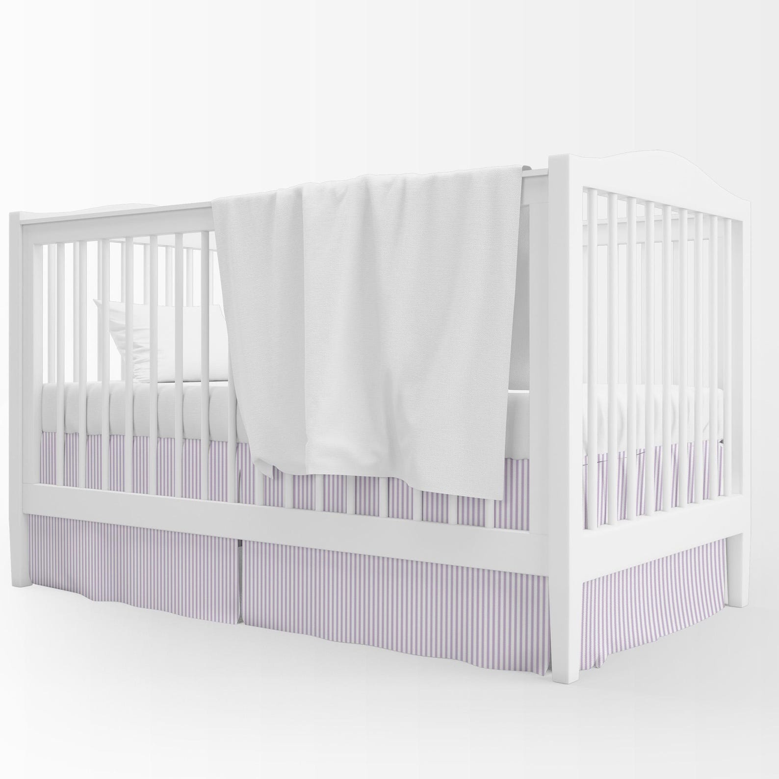 Tailored Crib Skirt in Classic Orchid Lavender Ticking Stripe on White