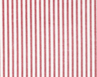 Shower Curtain in Classic Pompeian Dark Red Ticking Stripe on White