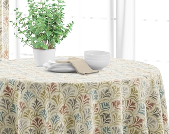 Round Tablecloth in Countess Tuscan Watercolor- Blue, Terracotta, Gray, Tan