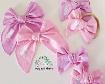 Easter hairbows, fable bow, girls hair accessory, Easter bows for baby, embroidered bunny hairbow, Easter bunny headband, girls pink hairbow