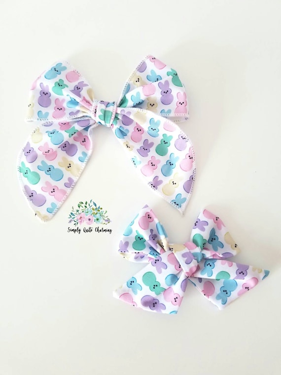 Pastel Bunny Easter hair bow, Bunny fable bow, Easter pinwheel hair bow, baby hair bows and headband, Easter gifts for girls, Easter outfit
