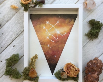 Zodiac Gemini Sign, Birthday, Floral wall art|Celestial watercolor| Astrology Artwork, crystal gift, Constellation wall art, horoscope decor