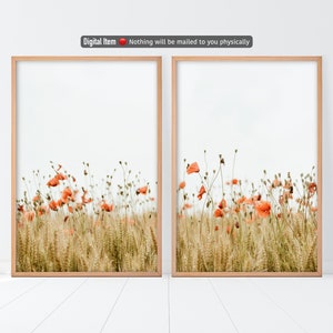 Feld der roten Mohnblumen Poster - Große Blumen Kunstposter - Mohnblumen Druck Set von 2 Dekorstück - Raum Wand Kunst Dekorative Poster - Geschenkideen