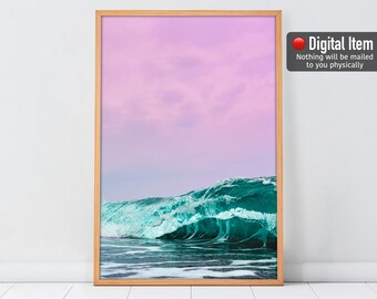 Pink Ocean Wave Print: Coastal Beach Art (Digital Poster)