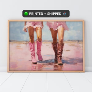 Pink Retro Wall Art PRINTED + SHIPPED, Girly Cowboy Boots, Vintage Western MAILED Art Print.