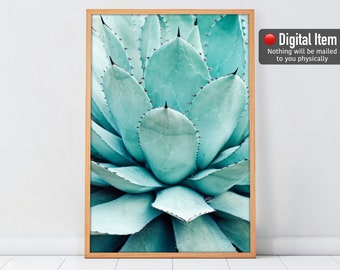 Blauwe agaveprint: grote botanische muurkunst (digitale download)