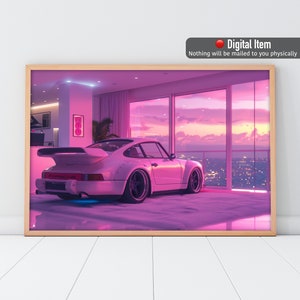 Pink Porsche 911 Turbo Art Print: Bright Car Poster (Digital Download)