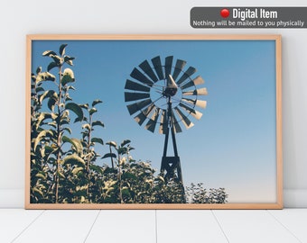 Windmill Farmhouse Print: Rustic Wall Art (Digital Download)
