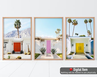 Palm Springs Print Set of 3, Doors Print Set, Palm Springs Poster, Palm Tree Set of 3, California Print Set, Mid Century, 3 Pieces Wall Art,