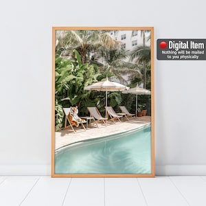 The tiger&#39;s vacation. Tiger Photography, Printable Wall Art, Beverly hills, Hotel Pool, Pool Print, Tiger Poster.