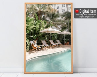 The tiger&#39;s vacation. Tiger Photography, Printable Wall Art, Beverly hills, Hotel Pool, Pool Print, Tiger Poster.