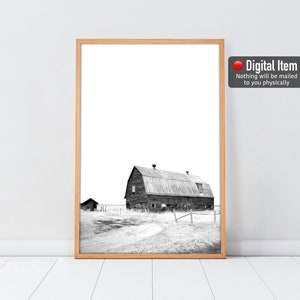 Black and White Barn Print: Rustic Farmhouse Photography (Digital Download)