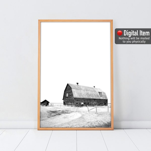 Old Barn Print, Black White Barn Poster, Farmhouse Wall Decor, Farm Digital Print, Rustic Farm House. Barn Farm Photography, Farm Art Print.