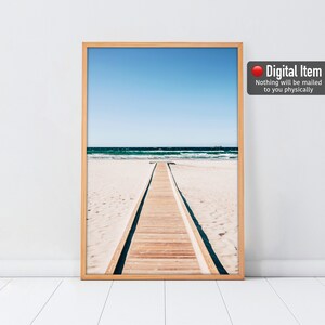 Impresión de muelle vacío, póster del océano, arte mural con vista al mar, arte mural tranquilo, impresión de póster zen, arte mural de playa, impresión de playa vacía, impresión artística de playa