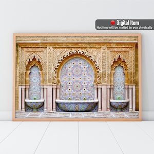 Moroccan Fountain Wall Art, Mosaic Print, Printable Poster, Digital Dowload, Arabic Architecture Poster.