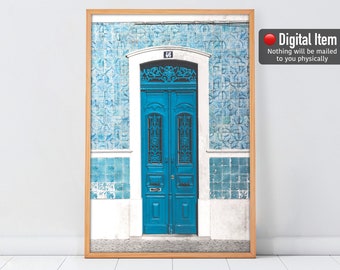 Stampa della porta blu di Lisbona: architettura portoghese (download digitale)