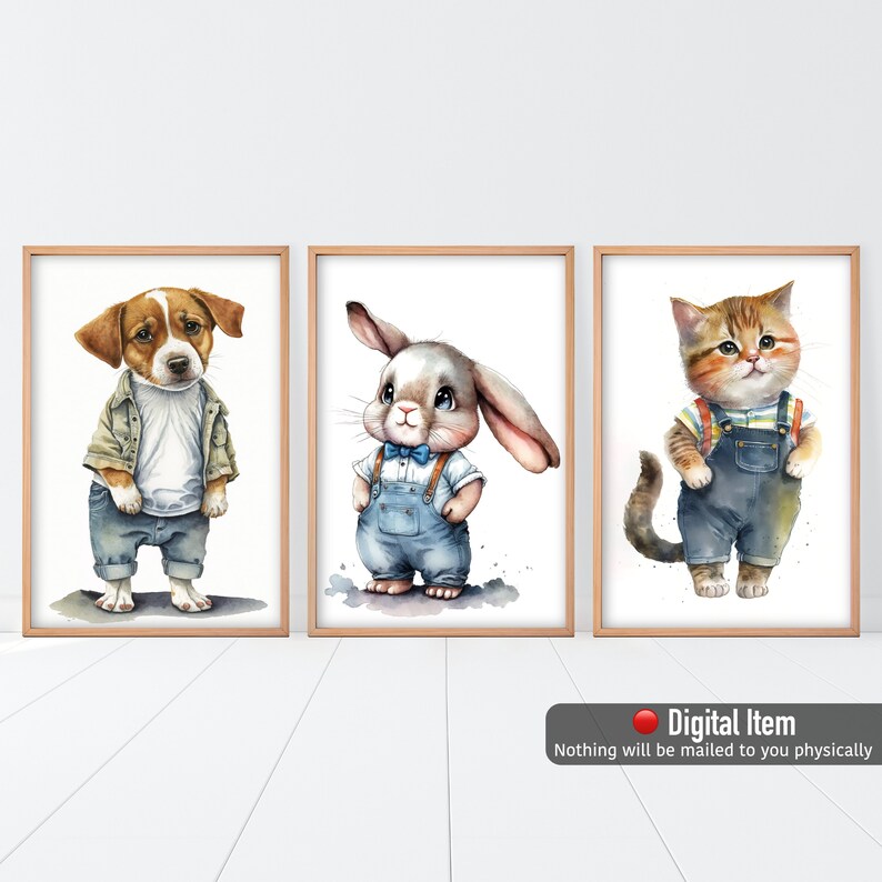 Cute Animals Wall Art Set 12 Nursery Prints Bundle Etsy
