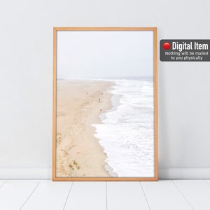 Impressão de praia boho neutra, pôster de praia com neblina, decoração de parede com névoa, impressão de parede de praia, impressão de arte em tons pastel, impressão costeira neutra, impressão de parede moderna