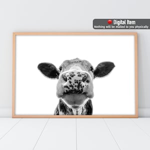 Cow Print, Black and White Cow Poster, Cow Portrait, Digital Wall Art, Farmhouse Wall Decor.