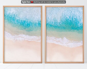 Aerial Beach Print Set of 2, Aerial Ocean Print Set, Aerial Beach Photography, Set of 2 Prints, 2 Pieces Posters, Extra Large Wall Art