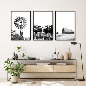 Set of 3 Farmhouse Wall Decor Print Set, Large Black and White Farm ...