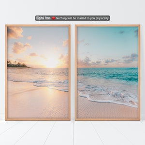 Coastal Set of 2 Prints, Summer Beach Print Set, Tropical Island Wall Art, Ocean Wall Decor, Sea Digital Print, Set of two waves Print.