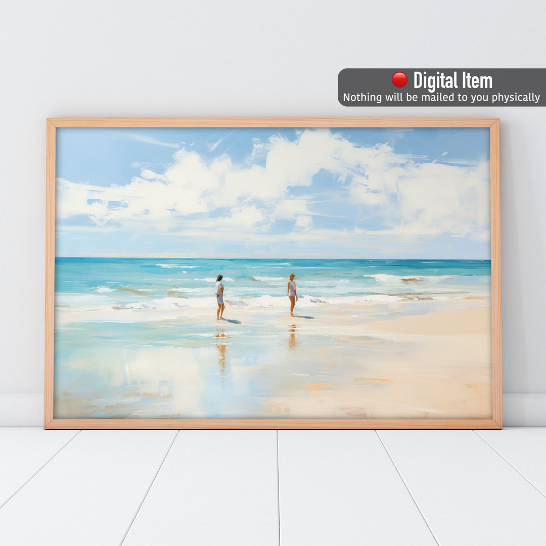 Strand Gemälde, Küsten Wandkunst, Strand Wand-Dekor, Retro Zeichnung ...