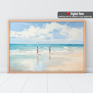 Strandschilderij, kustmuurkunst, strandmuurdecoratie, retro tekening digitale print.