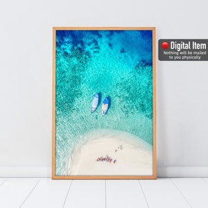 Luftbild Strand Druck, Strand Wand Kunst, Ozean Druck, Strand Poster, Luftbild Strand Kunst, Boote Poster, Luft Ozean, Meer Druck, Sommer Dekor.