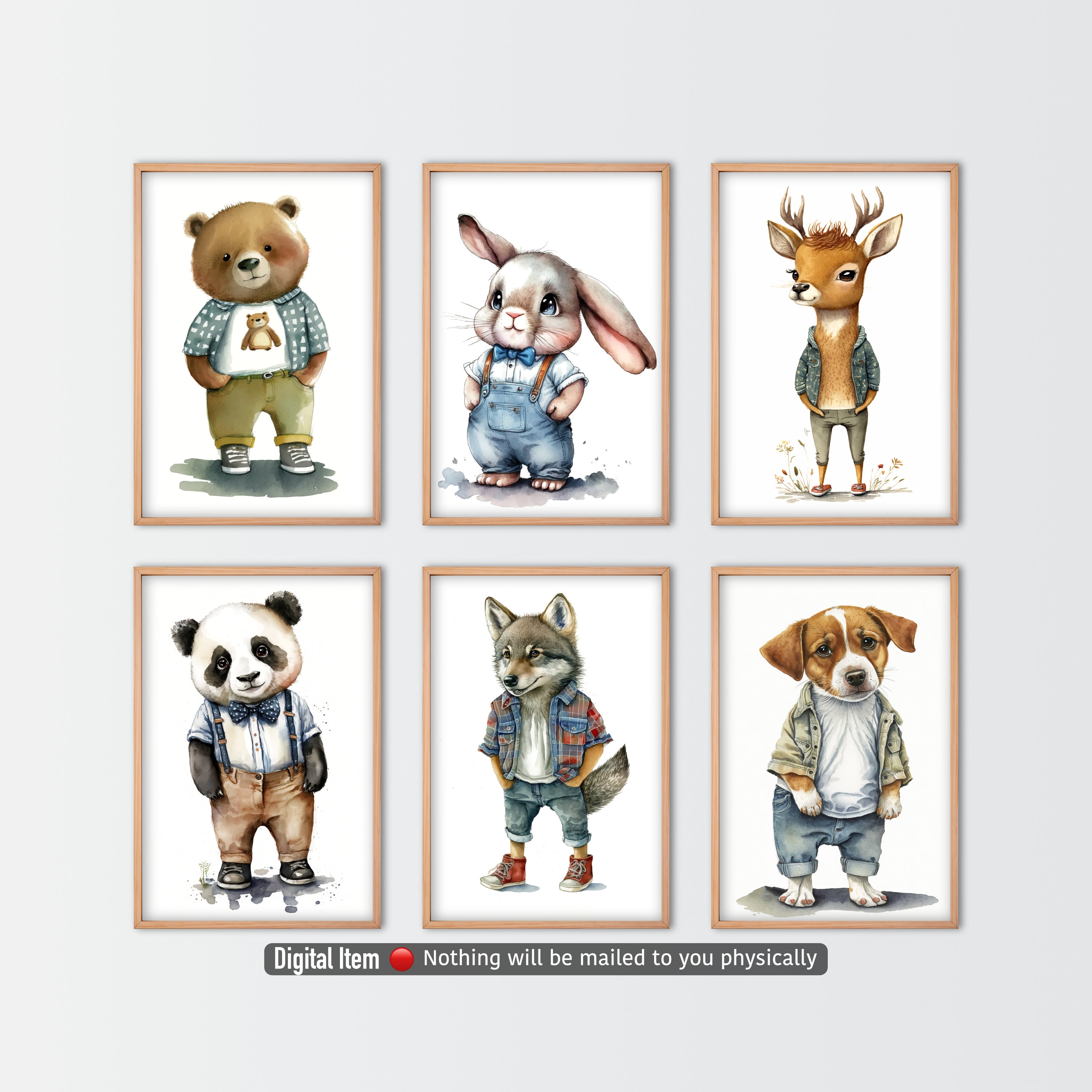 Cute Animals Wall Art Set 12 Nursery Prints Bundle Etsy