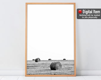 Hay Bales Print: Black and White Farmhouse Decor (Digital Download)