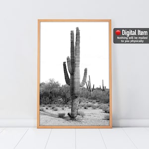 Hoher Kaktus Poster, schwarz weiß Druck, großer großer Kaktus, Wüstenwandkunst, Arizona Wanddekor, großer Digitaldruck, Sukkulente druckbar,