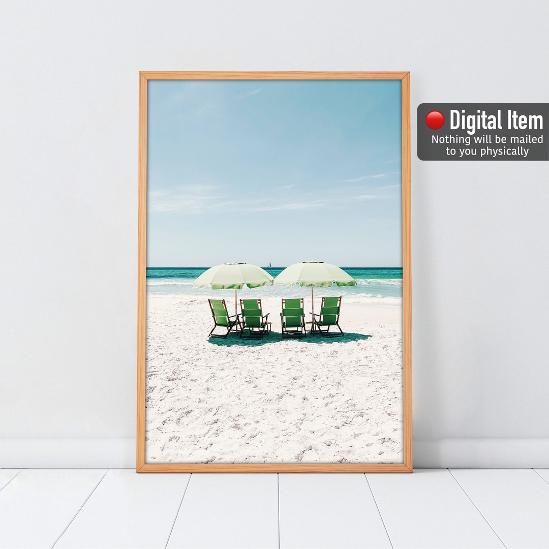 Beach Chairs Print, Beach Umbrellas Poster, Beach Print, Coastal Wall ...