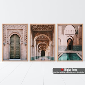 Moroccan Decor, Boho Wall Art, Set Of 3 Prints, Blush Pink Wall Art, Moroccan Door Print, Moroccan Print Set, Set of 3 Wall Art, Morocco Art