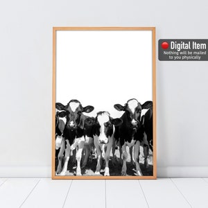 Cow Print, Black and White Farmhouse Wall Decor, Cows Farm Family Photo, Printable Cow Poster. Farm Digital Wall Decor.