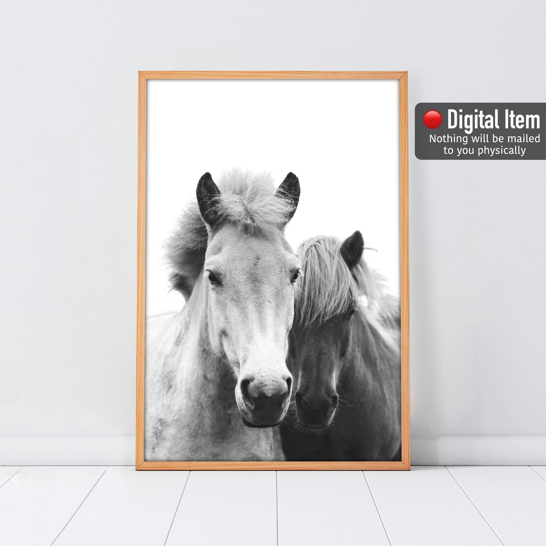 Horses Print, Black and White Poster, Horses Printable Art, Two Horses Wall Decor, Southwestern ...