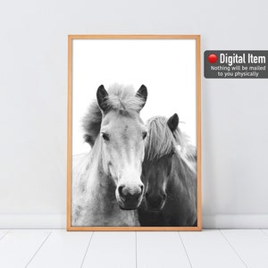 Horses Print, Black And White Poster, Horses Printable Art, Two Horses Wall Decor, Southwestern Wall Art, Farmhouse Decor, Horse Lover Gift.