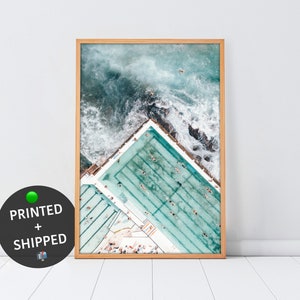 Bondi Beach Print, MAILED Aerial Beach Poster, Bondi Icebergs PRINTED Wall Art, Swimming Pool Art. Printed & SHIPPED Beach Photography.